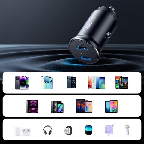 Mini ładowarka samochodowa do gniazda zapalniczki 30W 2x USB-C metalowa czarna Mini ładowarka samochodowa do gniazda zapalniczki 30W 2x USB-C metalowa czarna