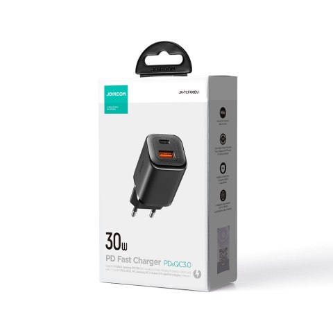 Szybka ładowarka sieciowa 30W USB-A i USB-C PD QC AFC FCP czarna Szybka ładowarka sieciowa 30W USB-A i USB-C PD QC AFC FCP czarna