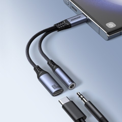 2w1 Adapter przejściówka ładowarka + słuchawki USB-C do USB-C / mini jack 3.5mm czarny 2w1 Adapter przejściówka ładowarka + słuchawki USB-C do USB-C / mini jack 3.5mm czarny