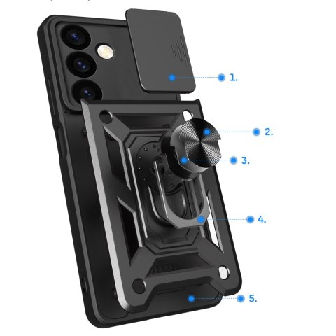 Etui z osłoną na aparat do Samsung Galaxy S24 Hybrid Armor Camshield czarne Etui z osłoną na aparat do Samsung Galaxy S24 Hybrid Armor Camshield czarne