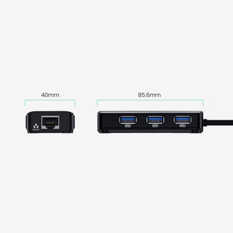 HUB Adapter sieciowy USB-A - RJ45 1000 Mbps / 3x USB 3.0 czarny HUB Adapter sieciowy USB-A - RJ45 1000 Mbps / 3x USB 3.0 czarny