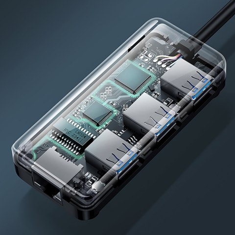 HUB Adapter sieciowy USB-A - RJ45 1000 Mbps / 3x USB 3.0 czarny HUB Adapter sieciowy USB-A - RJ45 1000 Mbps / 3x USB 3.0 czarny