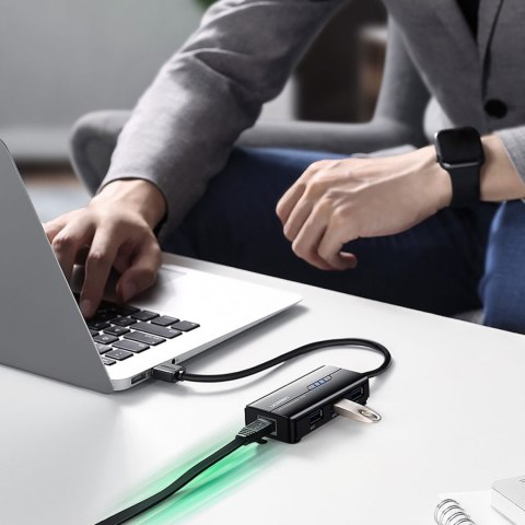 HUB Adapter sieciowy USB-A - RJ45 1000 Mbps / 3x USB 3.0 czarny HUB Adapter sieciowy USB-A - RJ45 1000 Mbps / 3x USB 3.0 czarny