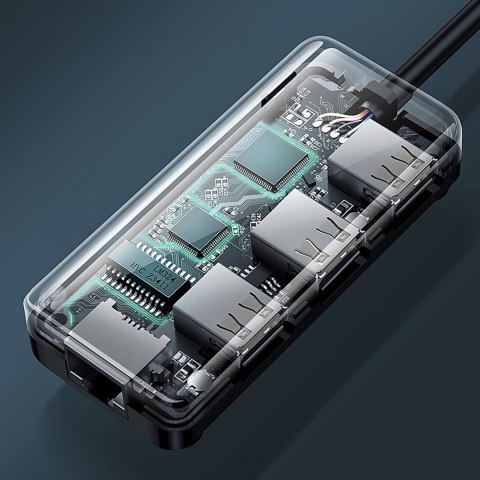 HUB Adapter sieciowy USB-A - RJ45 10/100 Mbps / 3x USB 3.0 czarny HUB Adapter sieciowy USB-A - RJ45 10/100 Mbps / 3x USB 3.0 czarny