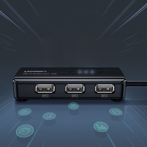 HUB Adapter sieciowy USB-A - RJ45 10/100 Mbps / 3x USB 3.0 czarny HUB Adapter sieciowy USB-A - RJ45 10/100 Mbps / 3x USB 3.0 czarny