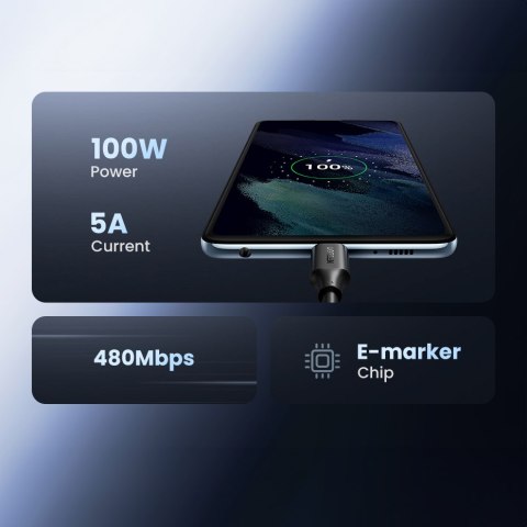 Kabel przewód USB-C PD QC 100W 5A 480Mb/s 1.5m czarny Kabel przewód USB-C PD QC 100W 5A 480Mb/s 1.5m czarny