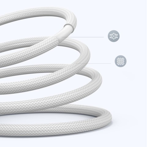 Kabel przewód USB-C w oplocie PD 100W 5A 480Mb/s 1m biały Kabel przewód USB-C w oplocie PD 100W 5A 480Mb/s 1m biały