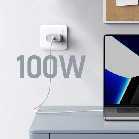Kabel przewód USB-C w oplocie PD 100W 5A 480Mb/s 1m biały Kabel przewód USB-C w oplocie PD 100W 5A 480Mb/s 1m biały