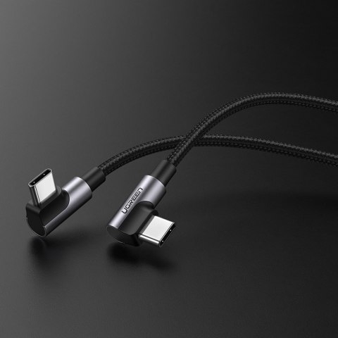 Kabel przewód kątowy podwójny 2x USB-C PD QC 60W 3A 2m czarny Kabel przewód kątowy podwójny 2x USB-C PD QC 60W 3A 2m czarny