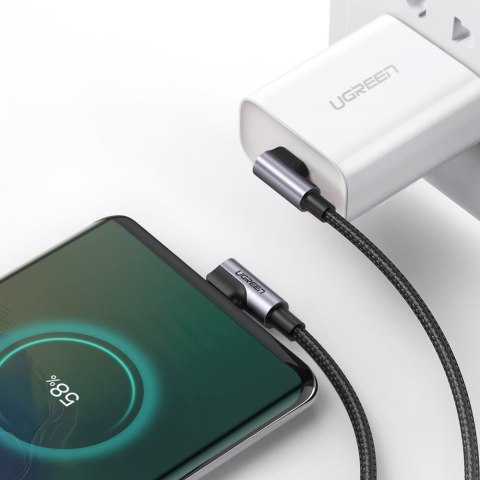 Kabel przewód kątowy podwójny 2x USB-C PD QC 60W 3A 2m czarny Kabel przewód kątowy podwójny 2x USB-C PD QC 60W 3A 2m czarny