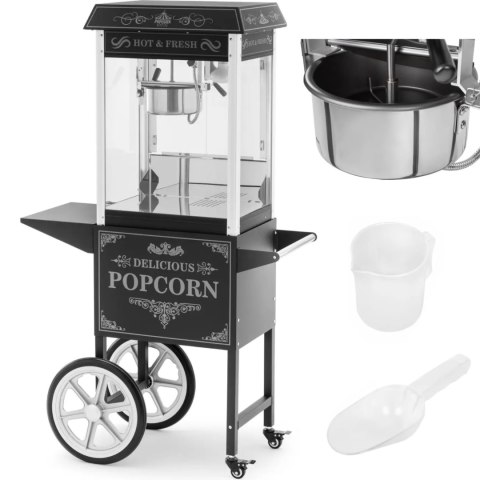 Profesjonalna maszyna do popcornu na wózku z oświetleniem RETRO 88 l 1600 W czarna Profesjonalna maszyna do popcornu na wózku z oświetleniem RETRO 88 l 1600 W czarna