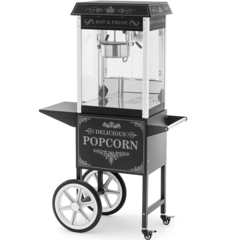 Profesjonalna maszyna do popcornu na wózku z oświetleniem RETRO 88 l 1600 W czarna Profesjonalna maszyna do popcornu na wózku z oświetleniem RETRO 88 l 1600 W czarna