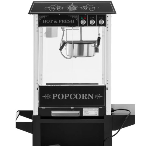 Profesjonalna maszyna do popcornu na wózku z oświetleniem RETRO 88 l 1600 W czarna Profesjonalna maszyna do popcornu na wózku z oświetleniem RETRO 88 l 1600 W czarna