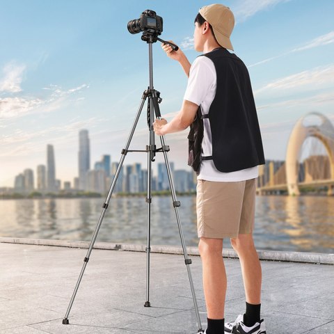 Profesjonalny statyw do smartfonów i aparatów fotograficznych 175 cm czarno-szary Profesjonalny statyw do smartfonów i aparatów fotograficznych 175 cm czarno-szary