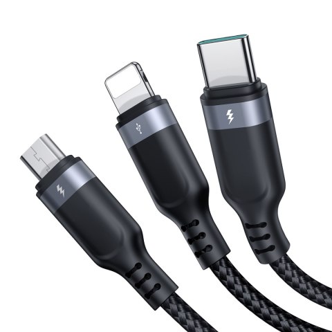 3w1 Kabel przewód USB-A - iPhone Lightning USB-C microUSB Multi-Use 1.2m czarny 3w1 Kabel przewód USB-A - iPhone Lightning USB-C microUSB Multi-Use 1.2m czarny