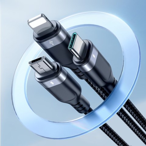 3w1 Kabel przewód USB-A - iPhone Lightning USB-C microUSB Multi-Use 1.2m czarny 3w1 Kabel przewód USB-A - iPhone Lightning USB-C microUSB Multi-Use 1.2m czarny