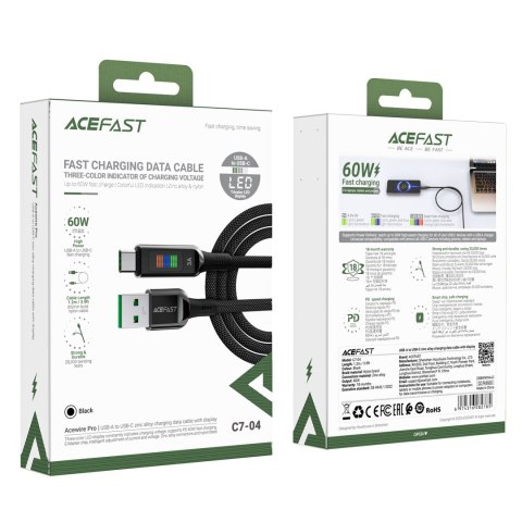 Kabel przewód USB-A - USB-C 60W z wyświetlaczem 1.2m czarny Kabel przewód USB-A - USB-C 60W z wyświetlaczem 1.2m czarny