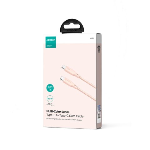 Kabel przewód USB-C 60W szybki transfer Multi-Color Series 1m różowy Kabel przewód USB-C 60W szybki transfer Multi-Color Series 1m różowy