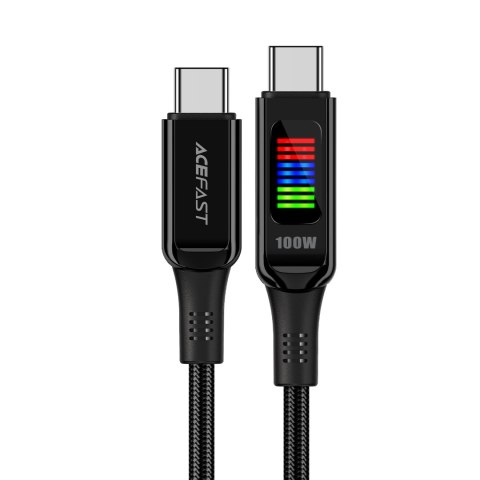 Kabel przewód USB-C - USB-C 100W z wyświetlaczem 1.2m czarny Kabel przewód USB-C - USB-C 100W z wyświetlaczem 1.2m czarny
