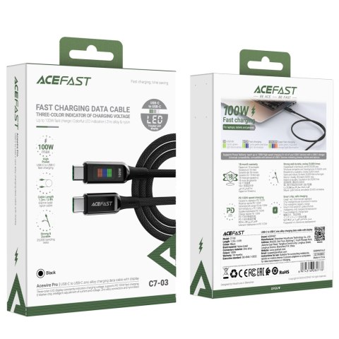 Kabel przewód USB-C - USB-C 100W z wyświetlaczem 1.2m czarny Kabel przewód USB-C - USB-C 100W z wyświetlaczem 1.2m czarny