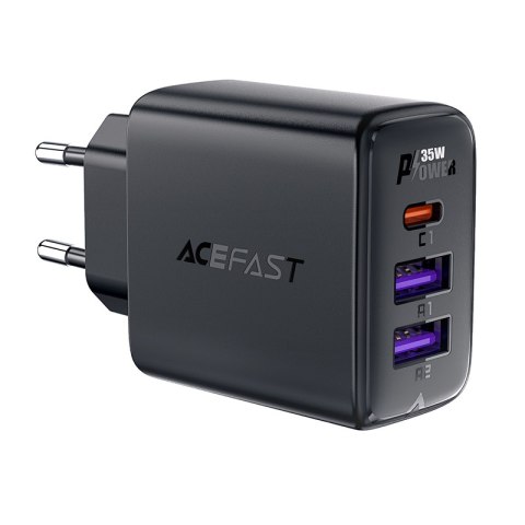 Ładowarka sieciowa PD 35W GaN z 3 portami 2x USB-A + USB-C czarna Ładowarka sieciowa PD 35W GaN z 3 portami 2x USB-A + USB-C czarna