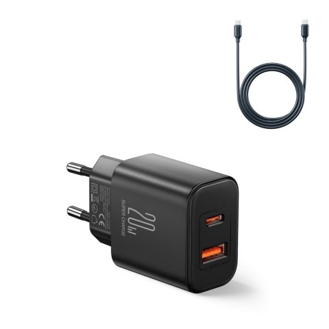 Ładowarka sieciowa USB-A USB-C PD 20W + kabel USB-C JR-TCF05 czarna Ładowarka sieciowa USB-A USB-C PD 20W + kabel USB-C JR-TCF05 czarna