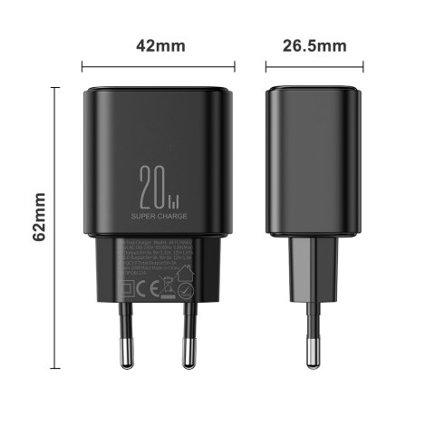 Ładowarka sieciowa USB-A USB-C PD 20W + kabel USB-C JR-TCF05 czarna Ładowarka sieciowa USB-A USB-C PD 20W + kabel USB-C JR-TCF05 czarna