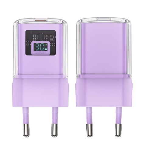 Ładowarka sieciowa z wyświetlaczem PD 30W GaN3 USB-C fioletowa Ładowarka sieciowa z wyświetlaczem PD 30W GaN3 USB-C fioletowa