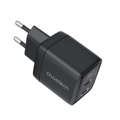 Mała mocna ładowarka sieciowa GaN 2x USB-C PD 35W z wyświetlaczem czarna Mała mocna ładowarka sieciowa GaN 2x USB-C PD 35W z wyświetlaczem czarna