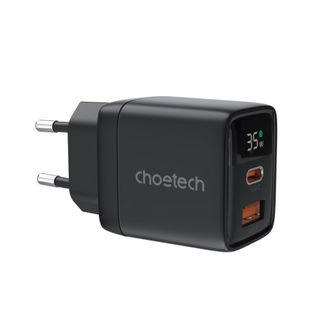 Mała mocna ładowarka sieciowa GaN USB-A USB-C PD 35W z wyświetlaczem czarna Mała mocna ładowarka sieciowa GaN USB-A USB-C PD 35W z wyświetlaczem czarna