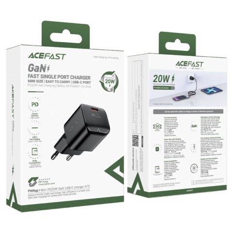 Mini Ładowarka sieciowa GaN PD 20W USB-C czarna Mini Ładowarka sieciowa GaN PD 20W USB-C czarna