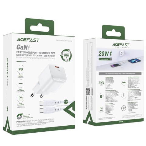 Mini Ładowarka sieciowa PD 20W GaN + kabel USB-C biała Mini Ładowarka sieciowa PD 20W GaN + kabel USB-C biała