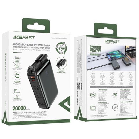 Powerbank 20000mAh M4 PD 67W z wbudowanym kablem USB-C czarny Powerbank 20000mAh M4 PD 67W z wbudowanym kablem USB-C czarny