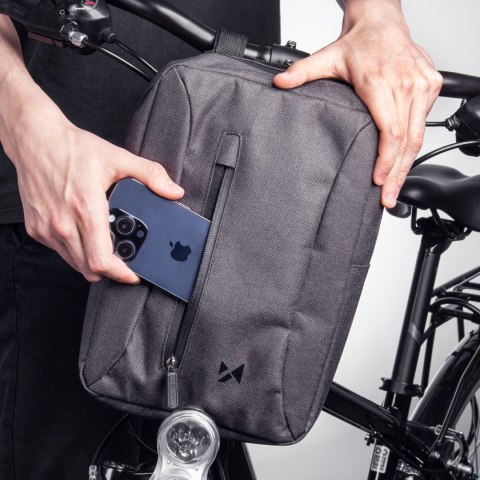 Sakwa torba rowerowa na tablet mocowana na kierownicę z paskiem na ramię szara Sakwa torba rowerowa na tablet mocowana na kierownicę z paskiem na ramię szara