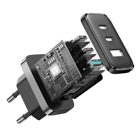 Szybka ładowarka sieciowa 2x USB-C / 1x USB-A 32W czarna Szybka ładowarka sieciowa 2x USB-C / 1x USB-A 32W czarna