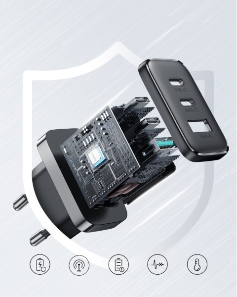 Szybka ładowarka sieciowa 2x USB-C / 1x USB-A 32W czarna Szybka ładowarka sieciowa 2x USB-C / 1x USB-A 32W czarna