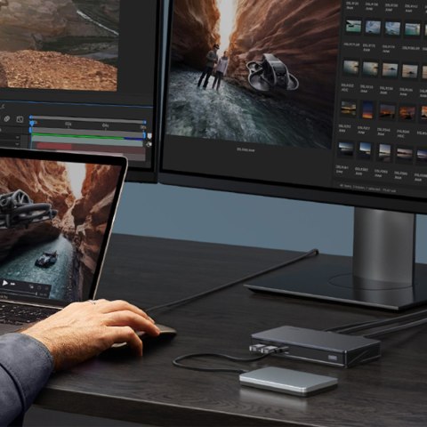 Wielofunkcyjny HUB adapter rozdzielacz ekranów HDMI DisplayPort USB-C USB-A RJ45 szary Wielofunkcyjny HUB adapter rozdzielacz ekranów HDMI DisplayPort USB-C USB-A RJ45 szary