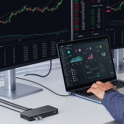 Wielofunkcyjny HUB adapter rozdzielacz ekranów HDMI DisplayPort USB-C USB-A RJ45 szary Wielofunkcyjny HUB adapter rozdzielacz ekranów HDMI DisplayPort USB-C USB-A RJ45 szary
