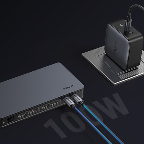 Wielofunkcyjny HUB adapter rozdzielacz ekranów HDMI DisplayPort USB-C USB-A RJ45 szary Wielofunkcyjny HUB adapter rozdzielacz ekranów HDMI DisplayPort USB-C USB-A RJ45 szary