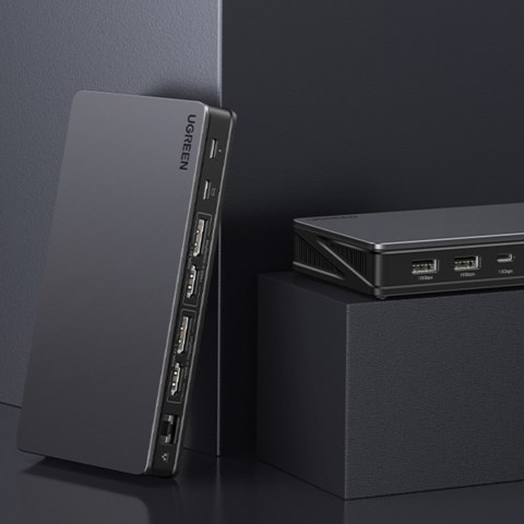 Wielofunkcyjny HUB adapter rozdzielacz ekranów HDMI DisplayPort USB-C USB-A RJ45 szary Wielofunkcyjny HUB adapter rozdzielacz ekranów HDMI DisplayPort USB-C USB-A RJ45 szary
