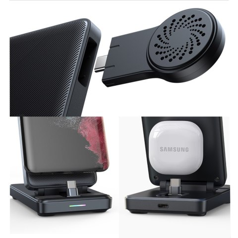 4w1 Stacja ładująca do Samsung Galaxy Buds Watch USB-C składana czarna 4w1 Stacja ładująca do Samsung Galaxy Buds Watch USB-C składana czarna
