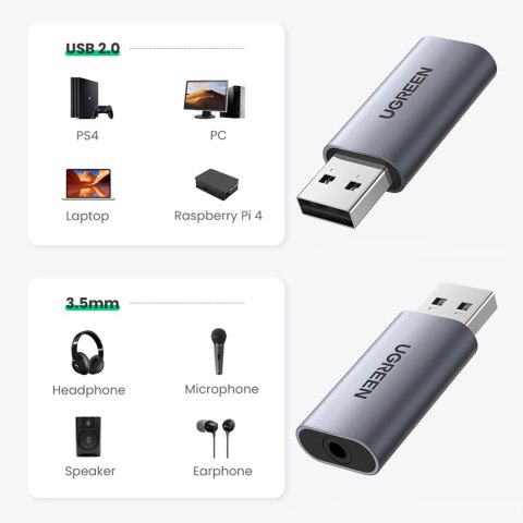 Adapter przejściówka audio na słuchawki USB-A do miniJack 3.5mm szary Adapter przejściówka audio na słuchawki USB-A do miniJack 3.5mm szary