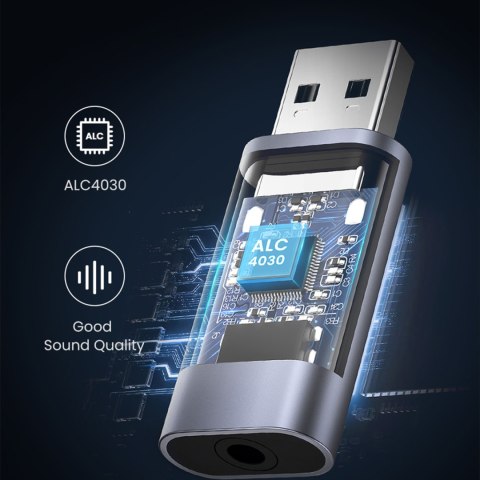 Adapter przejściówka audio na słuchawki USB-A do miniJack 3.5mm szary Adapter przejściówka audio na słuchawki USB-A do miniJack 3.5mm szary