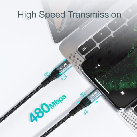 Kabel przewód do iPhone USB-C - Lightning 480Mb/s 3A 1.2m - czarny Kabel przewód do iPhone USB-C - Lightning 480Mb/s 3A 1.2m - czarny