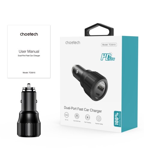 Ładowarka samochodowa USB-C USB-A PD 63W czarna Ładowarka samochodowa USB-C USB-A PD 63W czarna