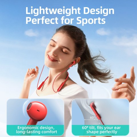 Sportowe słuchawki bezprzewodowe Bluetooth 5.3 typu NeckBand czerwone Sportowe słuchawki bezprzewodowe Bluetooth 5.3 typu NeckBand czerwone