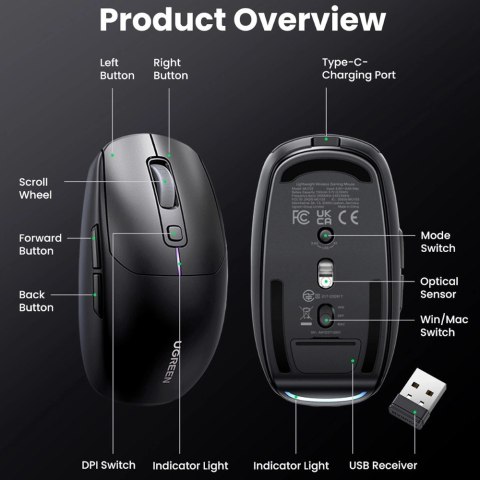 Mysz komputerowa bezprzewodowa Bluetooth 5.0 USB 2.4GHz - czarna Mysz komputerowa bezprzewodowa Bluetooth 5.0 USB 2.4GHz - czarna