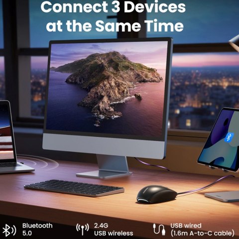 Mysz komputerowa bezprzewodowa Bluetooth 5.0 USB 2.4GHz - czarna Mysz komputerowa bezprzewodowa Bluetooth 5.0 USB 2.4GHz - czarna