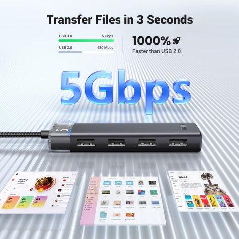 HUB adapter rozdzielacz portów 4x USB-A 3.0 i kablem zasilającym USB-A czarny HUB adapter rozdzielacz portów 4x USB-A 3.0 i kablem zasilającym USB-A czarny