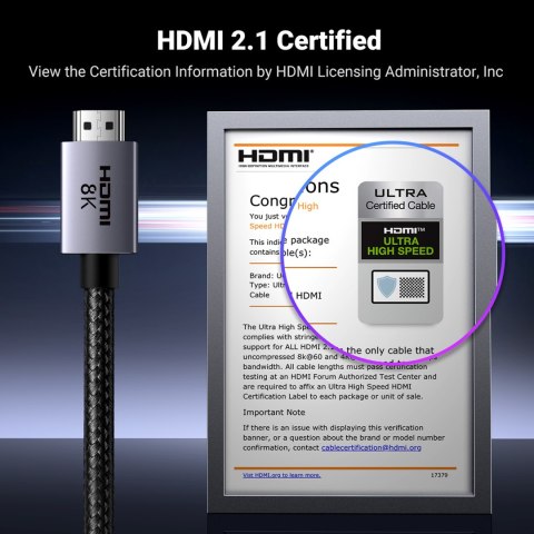Kabel przewód HDMI 2.1 8K certyfikowany Ultra High Speed 1m szary Kabel przewód HDMI 2.1 8K certyfikowany Ultra High Speed 1m szary